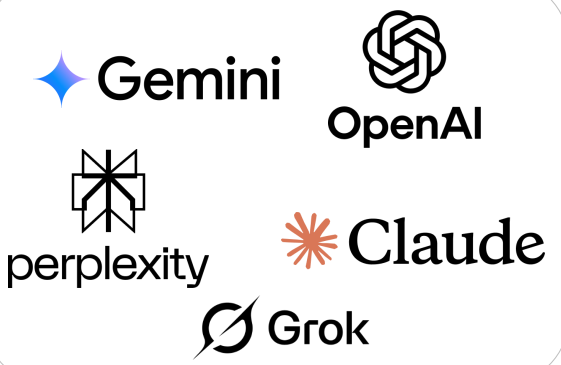 생성형 AI 로고 - Gemini, OpenAI, Perplexity, Claude, Grok